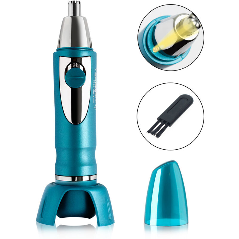 Sunxury - Tondeuse Nez Oreilles,Coupe poil nez Rasoir Tondeuse Visage Indolore pour Hommes Et Femme, à Piles, avec Lumière led (Bleu)