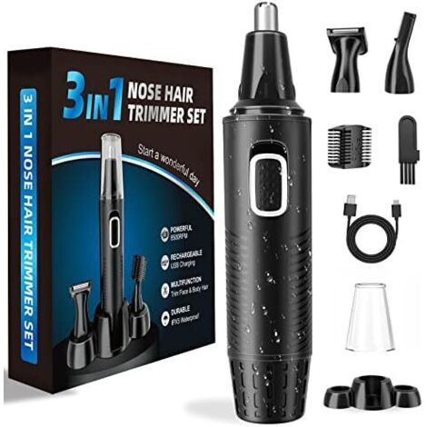Tondeuse Nez, USB Rechargeable Professionnelle 3-en-1 Coupe Précise, Sans Douleur - Multifonction pour Oreilles, Sourcils, Barbe, Corps Longue Autonomie Hommes et Femmes Noir