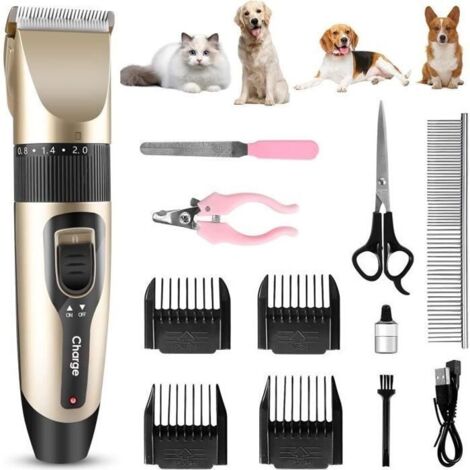 Tondeuse pour Animaux - Professionnelle - 12Pcs - Silencieuse - USB Rechargeable - Poil Long Épais