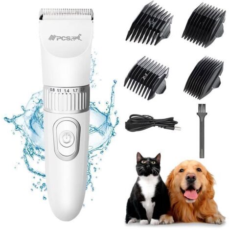 Tondeuse pour Chien Chat-Ciseaux de beauté silencieux sans fil-pour poils longs et courts -Chargement USB - Blanc