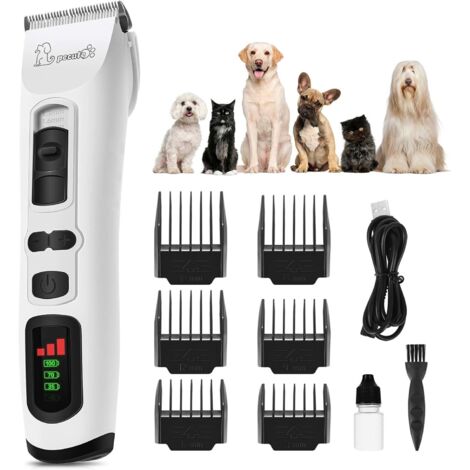 Tondeuse pour Chiens et Chats, Tondeuse Silencieuse, Kit de Tondeuse à 3 Vitesses, Tondeuse de Toilettage pour Chiens à Poils Longs (Blanche)