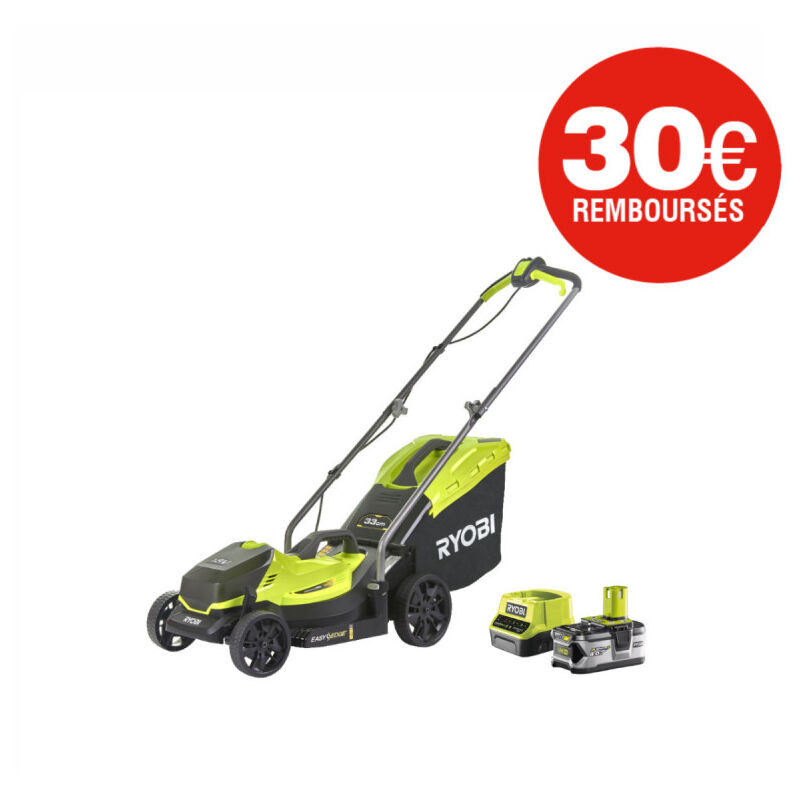 Tondeuse poussée Ryobi RLM18X33B40 - 18V One+ - coupe 33cm - 1 batterie 4.0Ah - 1 chargeur