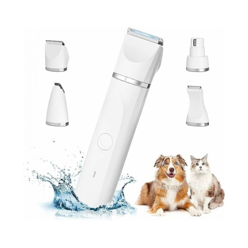 Tondeuse professionnelle 4 en 1 pour animaux de compagnie : tondeuse silencieuse pour poils de chien, étanche IPX7, sans fil, avec cordon USB