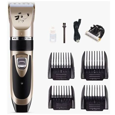 Tondeuse Professionnelle Rechargeable pour Chien et Chat - Lame Ceramique/Titane - Silencieuse (≤60dB) - Poil Long/Epais - Kit 4 Peignes (3-12mm) - 5 Hauteurs Adjustables - Autonomie 1.5h