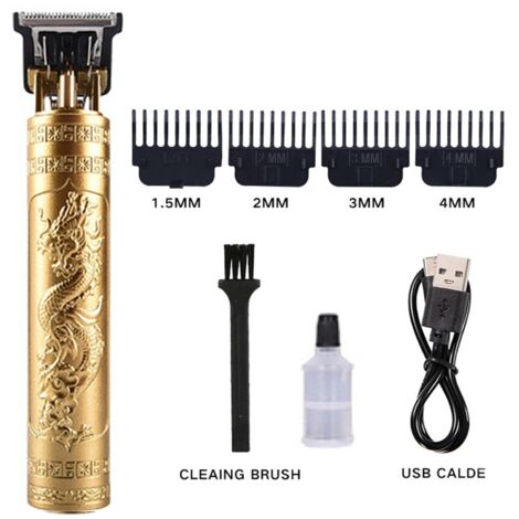 Tondeuse Professionnelle sans Fil pour Hommes Kit de Toilettage avec Combs et Lubrifiant Tête Métal Dragon/Bouddha Option 150x25x25mm Noir/Gold/Bronze Charge USB 30 Min