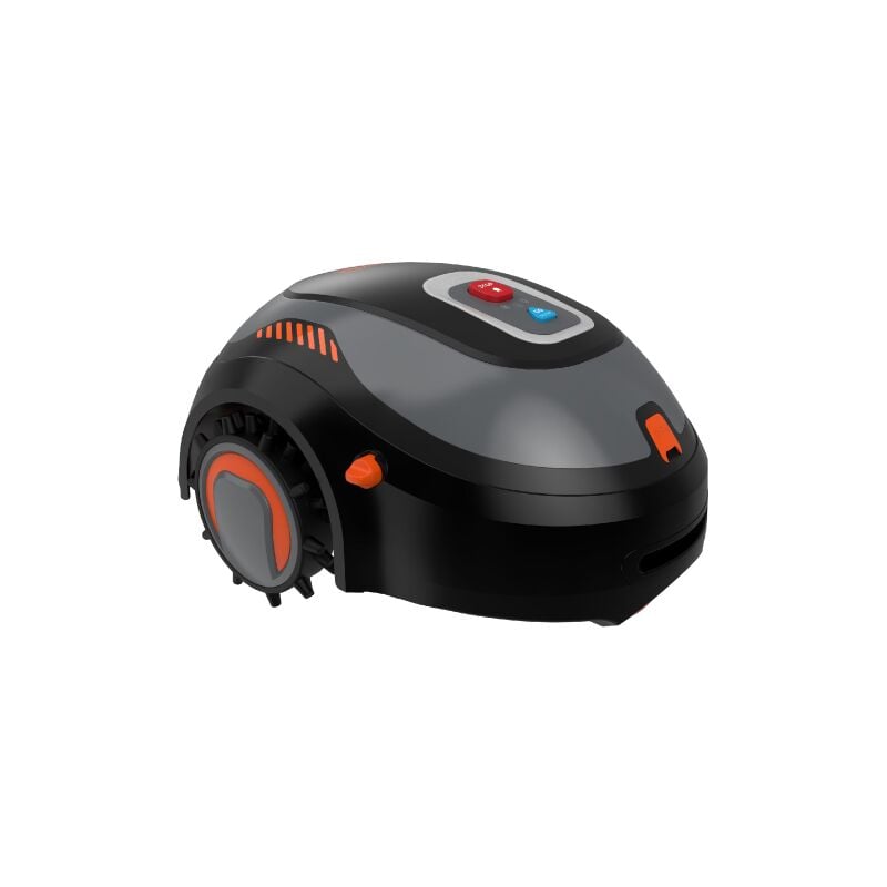 Tondeuse robot Black&Decker mode'le BCRMW121 plateau de coupe mobile a' batterie avec lame en acier et roues pour pelouses jusqu'a' 500m2