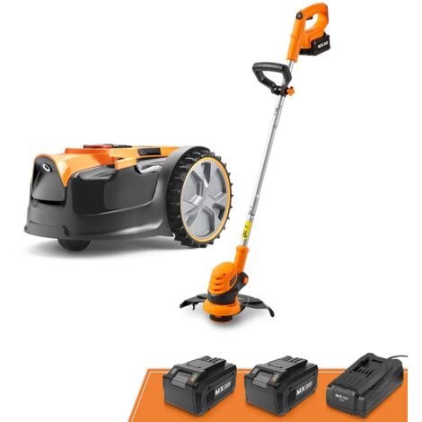 Tondeuse robotisée LawnMaster OcuMow™ avec kit Combo débroussailleuse sans Fil 24V Max 10", pour Petits Jardins jusqu'à 100 m², Navigation Optique, évitement Automatique des Obstacles, Coupe précise.