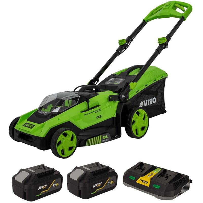 Tondeuse 40V -2 Batteries lithium 4.0Ah Chargeur Double Moteur Brushless 600m2 Vito