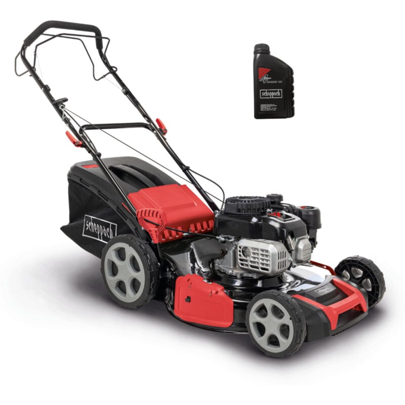 Scheppach Tondeuse à gazon à essence MS180-51 – Largeur de coupe 51 cm – Moteur à essence 4 temps 4,0 kW – 5,4 CV – Jardin jusqu’à 1600 m² – Réglage