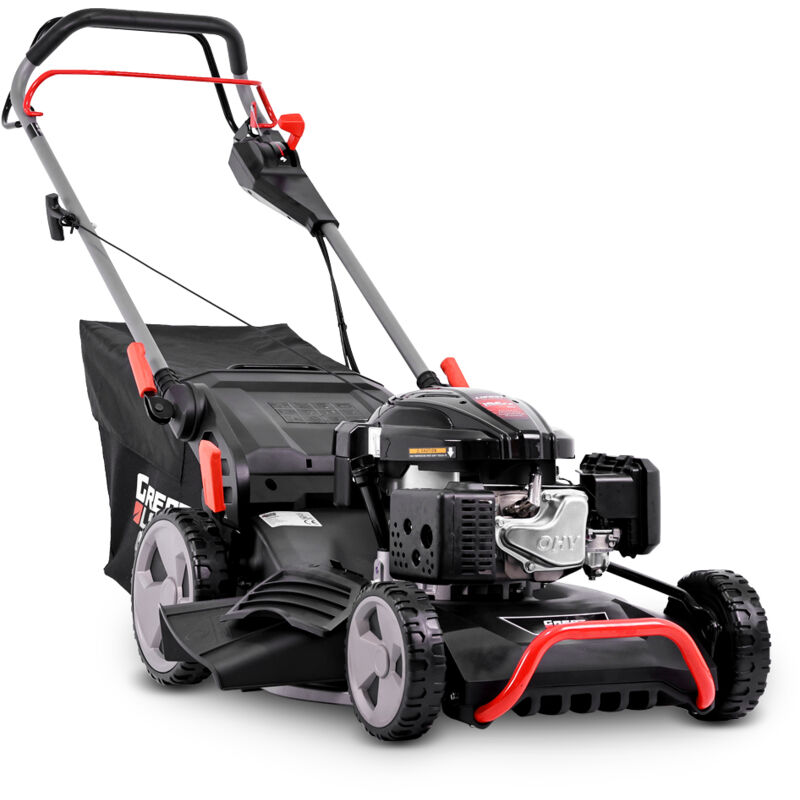 Tondeuse thermique tract&eacute;e 196CC, mulching et &eacute;jection lat&eacute;rale