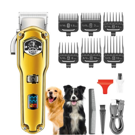 LONGZIMING Tondeuses pour chiens IPX7 étanche Poil Long Epais professionnelles robustes à faible bruit haute puissance sans fil outils de toilettage pour animaux de compagnie (Or)