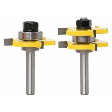 AOUGO Tongue and Groove Router Bit Set, 3 Flutes, 8mm Shank, T-Shaped, Wood Router Bit, Milling Cutter, Woodworking Tools