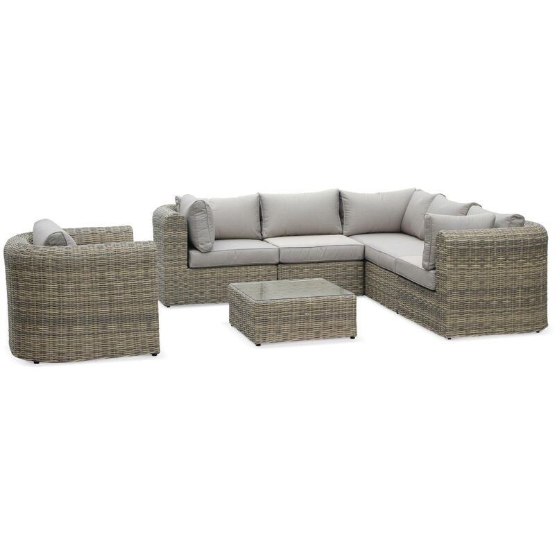 Tonico: 6-seater round rattan garden sofa set, beige - RW3005BG