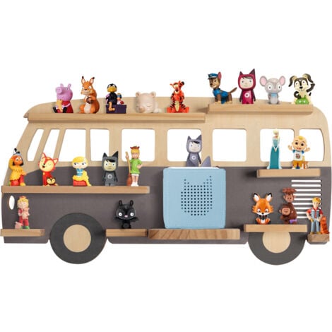 TODECO Tonie-Regal für Toniebox Hörfiguren, Magnetische Aufbewahrung für 20-25 Tonie, Perfekte Tonie Aufbewahrung im Kinderzimmer für Mädchen & Jungen, Bus grau