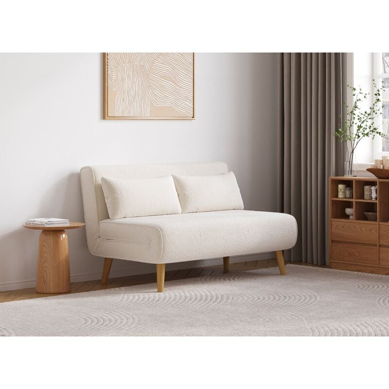Deco In Paris - tonka - Banquette convertible 2 places en tissu effet peau de mouton blanc écru tonka