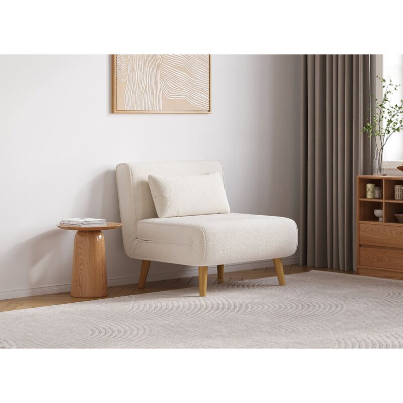 Tonka - Fauteuil convertible en tissu effet peau de mouton blanc écru tonka