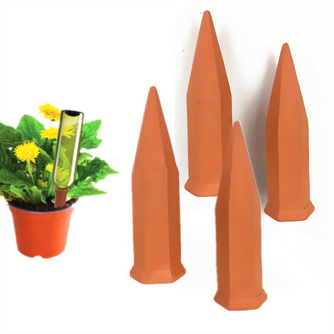 Tonkegel Bewässerung 6er Set, Pflanzen Wasserspender Ton, Wein und PET Flaschen Bewässerungskegel, Terracotta