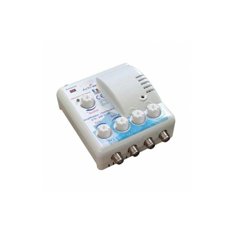 Amplificateur distributeur intérieur 4 sorties f uhf Tonna 402664 - Filtre lte 700 4G 5G, Gain 22 x 4 dB, réglable avec mesureur led