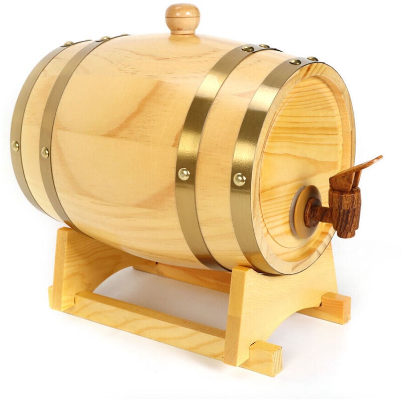 Tonneau à vin massif avec robinet Tonneau en bois Tonneau à whisky Tonneau de jardin 3L Stockage du vin Seau