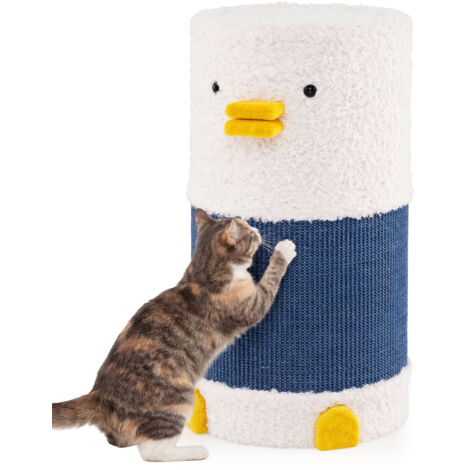 Tonneau Griffoir Chat à 2 Niveaux, Tapis à Griffer en Sisal, Arbre à Chat Design, 2 Entrées, Tour pour Chaton avec Accents d'Canard, , 35 x 35 x 66 cm