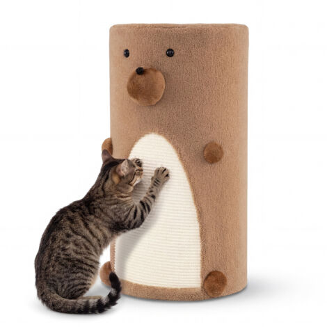 Tonneau Griffoir Chat à 2 Niveaux, Tapis à Griffer en Sisal, Arbre à Chat Design, 2 Entrées, Tour pour Chaton avec Accents d'ours, 35 x 35 x 66 cm