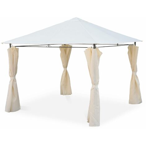 Tonnelle 3 x 3 m - Elusa - Toile écrue - Pergola avec rideaux, tente de jardin, barnum