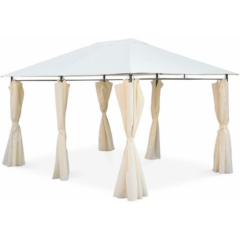 Tonnelle 3 x 4 m - Divio - Toile écrue - Pergola avec rideaux, tente de jardin, barnum, chapiteau, réception