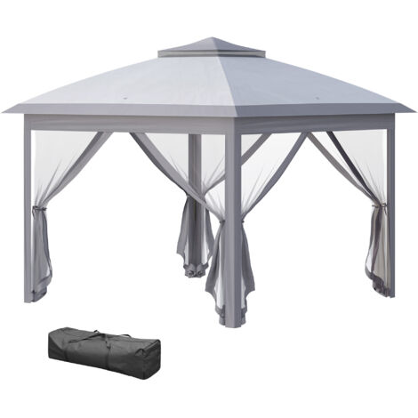 Tonnelle 3x3 m barnum jardin pop-up pliant, double toit, 4 moustiquaires zippées amovibles, sac transport ManBo.