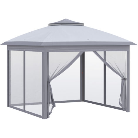 Tonnelle 3x3m barnum de jardin pop-up, tente pliante double toit avec 4 moustiquaires zippées amovibles et sac de transport