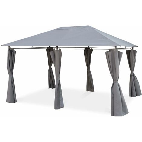 Tonnelle 3x4 m - Divio - Toile grise - Pergola avec rideaux. tente de jardin. barnum. chapiteau. réception