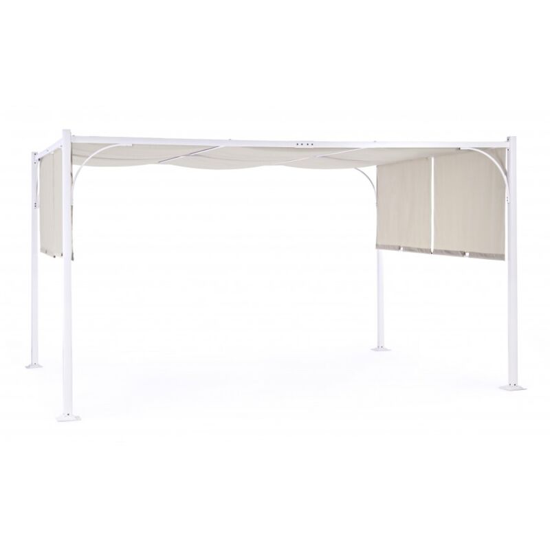 Tonnelle 4x3 m avec structure en acier peint blanc mat et toile tourterelle - Cedro