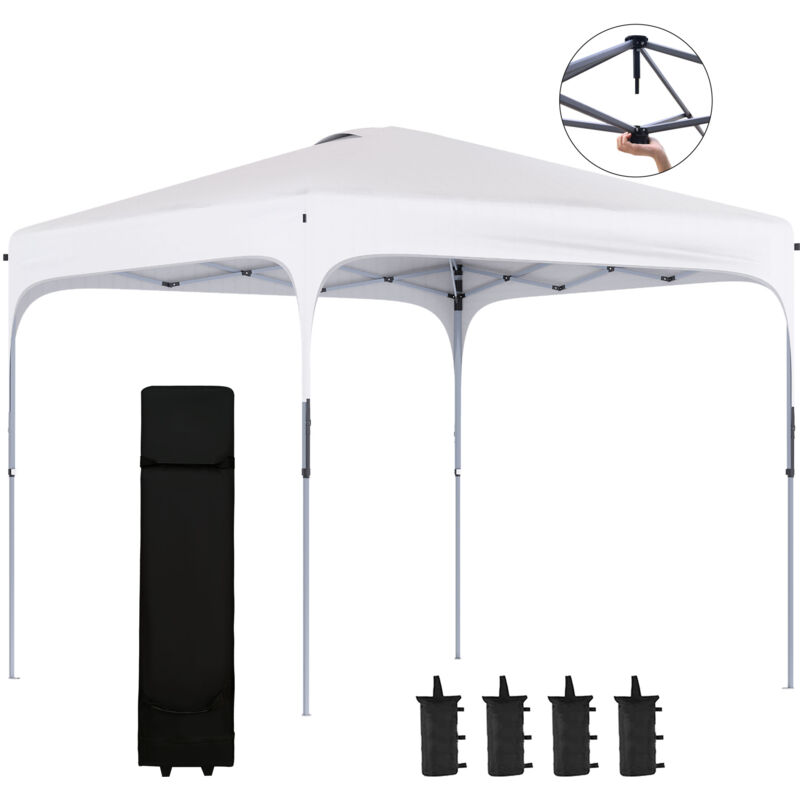 Tonnelle barnum automatique pop-up dim. 2,53L x 2,53l x 2,68H m hauteur réglable nombreux accessoires inclus acier oxford blanc