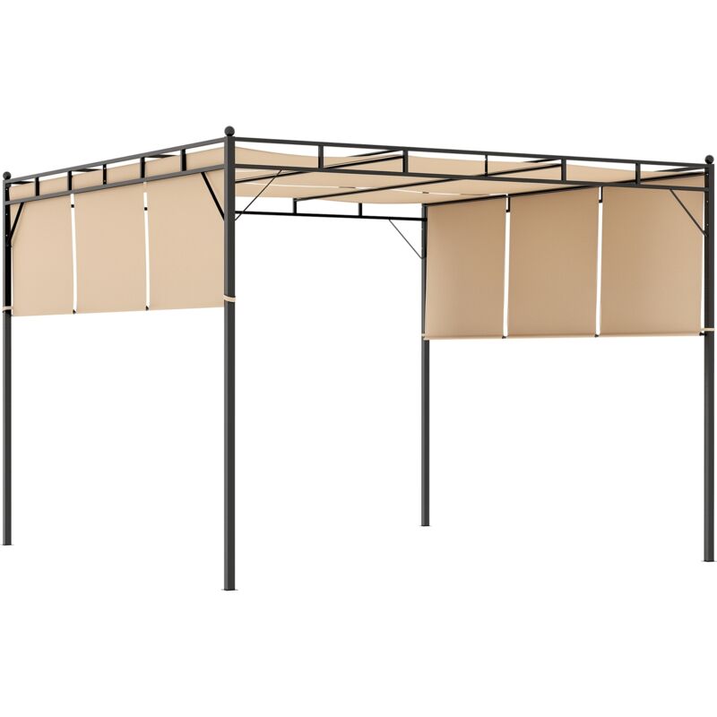 Outsunny - Pergola rétractable dim. 3L x 3l x 2,2H m structure acier époxy anticorrosion noir triple toile polyester haute densité beige