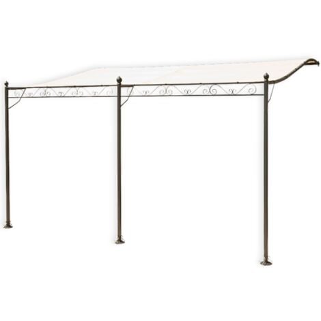 Tonnelle Adossée en fer forgé - Toile Beige, Polyester 160 g/m² - 4 x 3 m