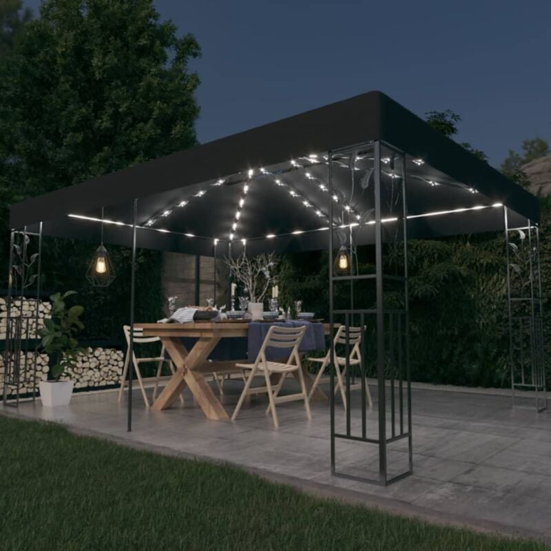 Vidaxl - Tonnelle avec double toit et lumières led 3x4 m Anthracite