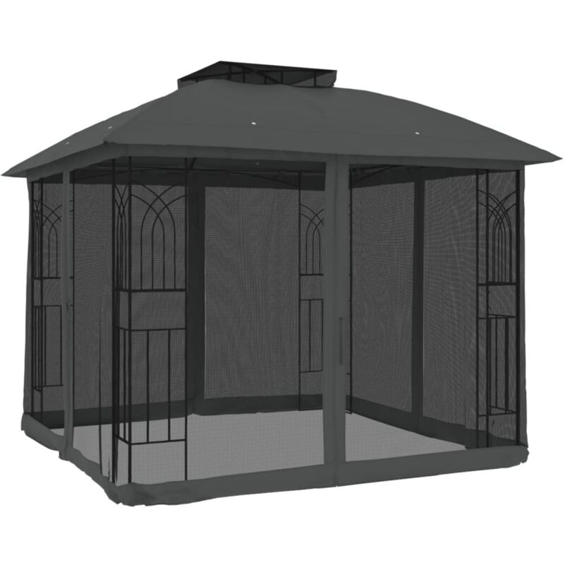Vidaxl - Tonnelle avec double toit et parois en filet anthracite acier