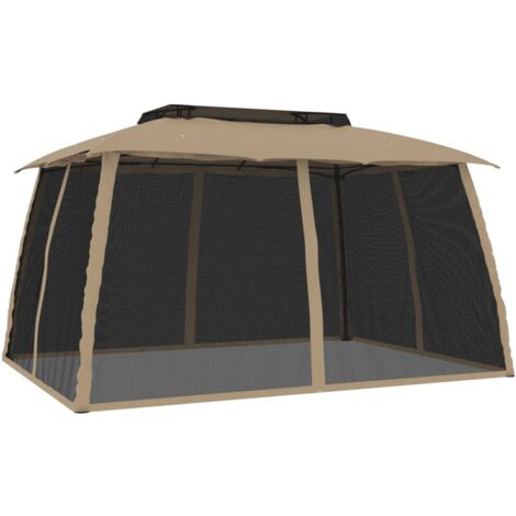Tonnelle avec double toit et parois en filet taupe acier vidaXL