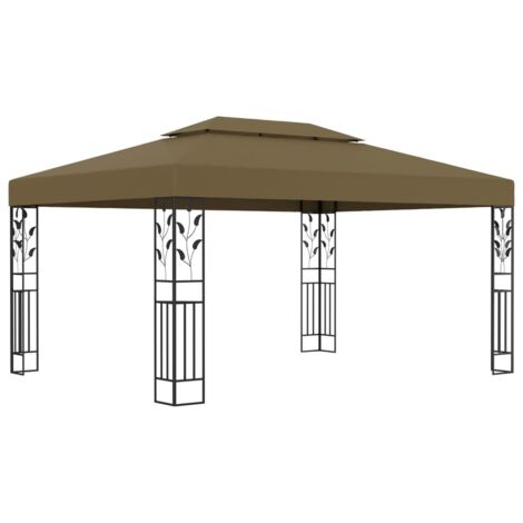 Tonnelle avec double toit，Pergola de Jardin，Tente de Réception，Pavillon de Jardin 3x4 m Taupe 180 g/m² XZZ50887