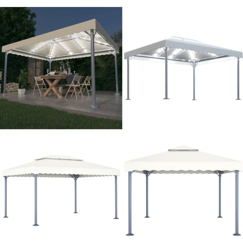Vidaxl - Tonnelle avec guirlande lumineuse à led 4x3 m Crème Aluminium - Abri Extérieur - Gazebo - Tonnelle - Parasol - Éclairage Solaire - Home &