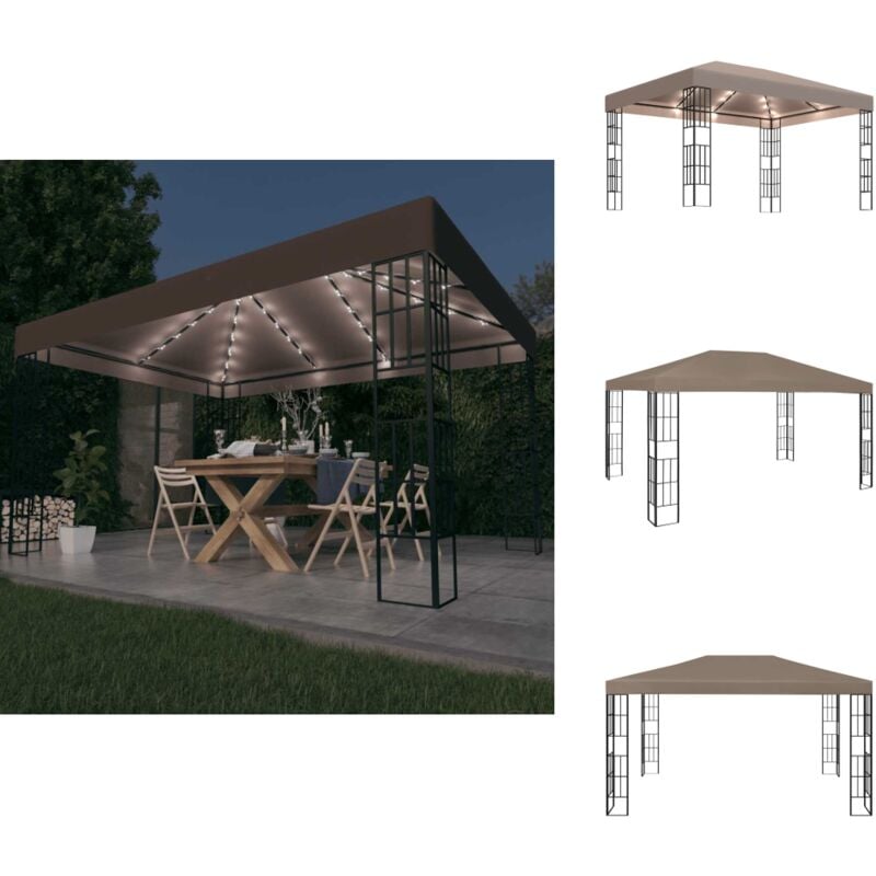 Vidaxl - Tonnelle avec guirlande lumineuse à led 4x3 m Taupe - Tonnelle - Tonnelles - Belvédère - Belvédères
