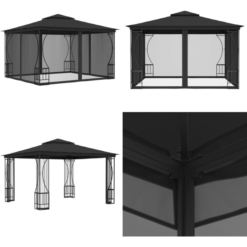 Tonnelle avec moustiquaire 300x300x265 cm Anthracite - Tente De Jardin - Tonnelle Pliable - Gazebo - Parasol - Abri Extérieur - Home & Living