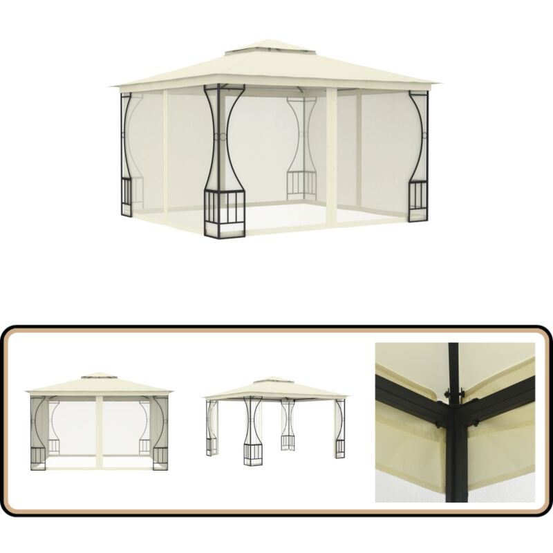 Tonnelle avec moustiquaire 300x300x265 cm Crème - Tente De Jardin - Tonnelle Pliable - Gazebo - Parasol - Abri Solaire