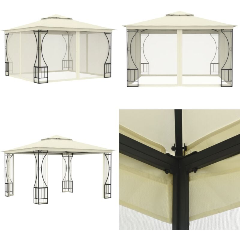 Tonnelle avec moustiquaire 300x300x265 cm Crème - Tente De Jardin - Tonnelle Pliable - Gazebo - Parasol - Abri Solaire - Home & Living