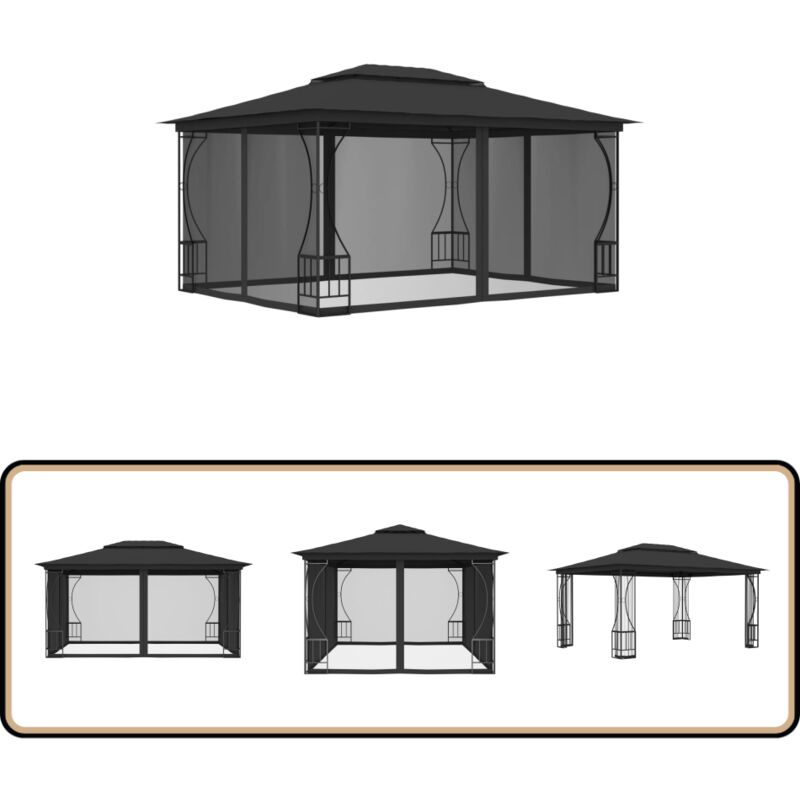 Tonnelle avec moustiquaire 300x400x265 cm Anthracite - Tente De Jardin - Gazebo - Auvent Pliable - Parasol - Structure Extérieure