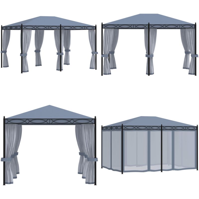 Tonnelle avec moustiquaire 3x4 m Anthracite Acier - Abri Solaire - Tonnelle - Gazebo - Tente Extérieure - Protection Solaire - Home & Living