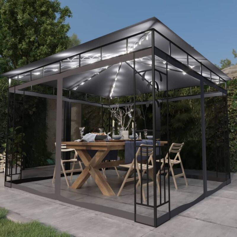 Vidaxl - Tonnelle avec moustiquaire et lumières led 3x3x2,73m Anthracite