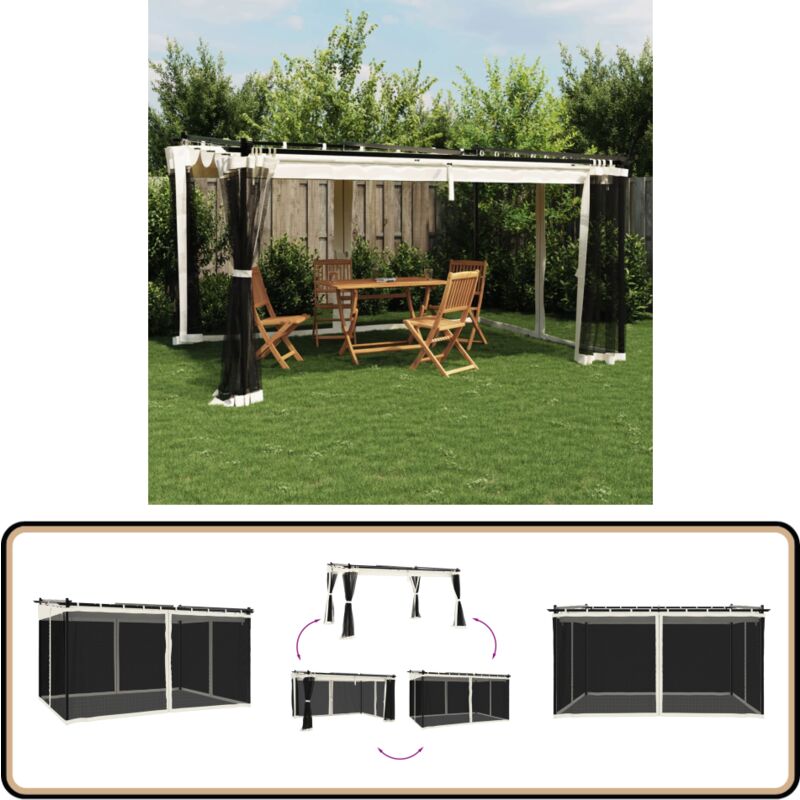 Vidaxl - Tonnelle avec parois en filet crème 4x3 m acier - Gazebo - Tonnelle De Jardin - Abri Solaire - Parasol - Structure Extérieure