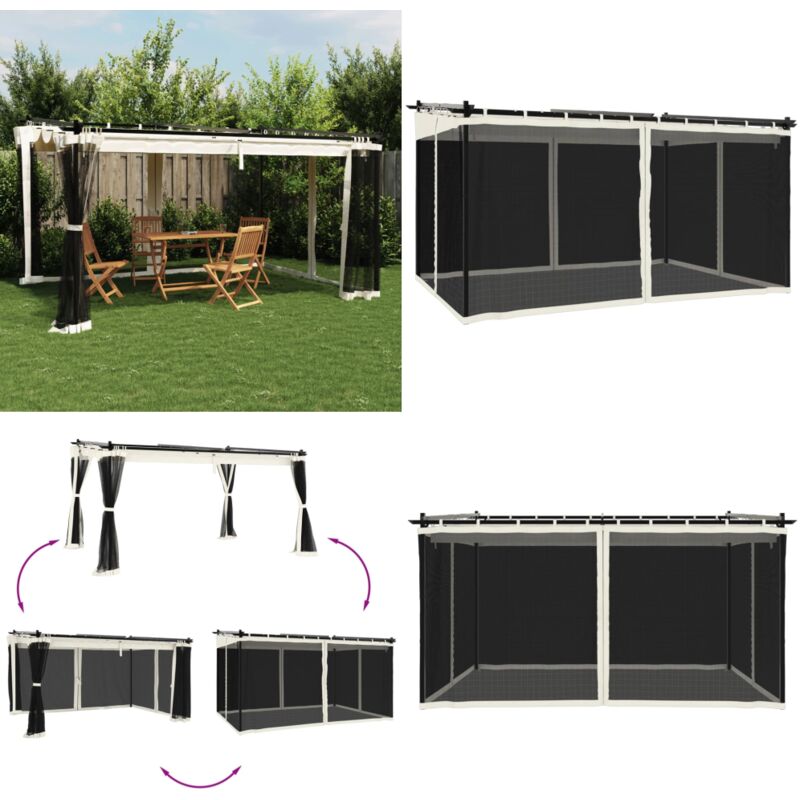Tonnelle avec parois en filet crème 4x3 m acier - Gazebo - Tonnelle De Jardin - Abri Solaire - Parasol - Structure Extérieure - Home & Living