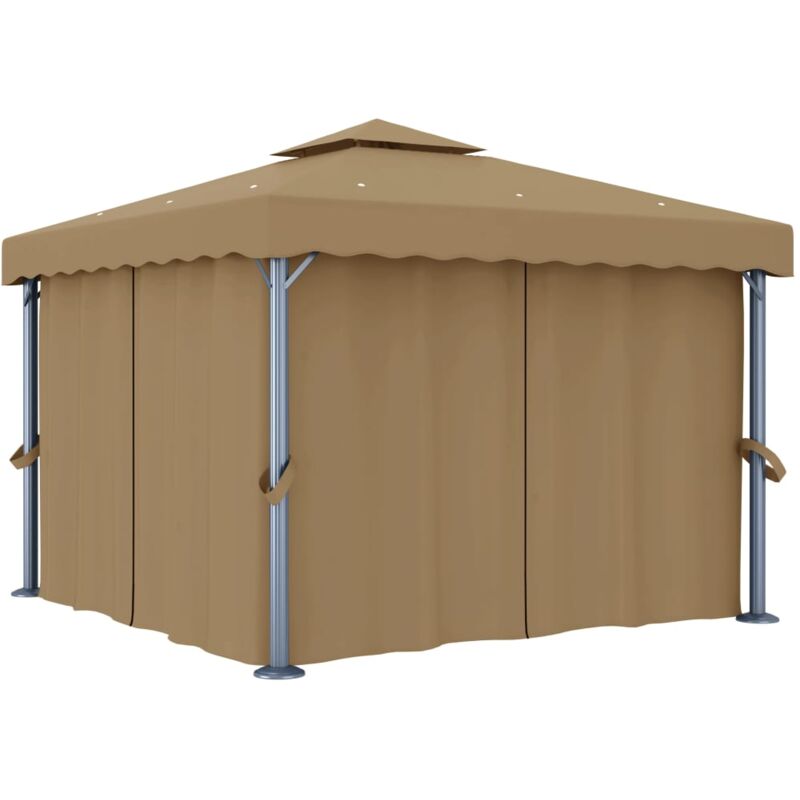Vidaxl - Tonnelle avec rideau 3x3 m Taupe Aluminium