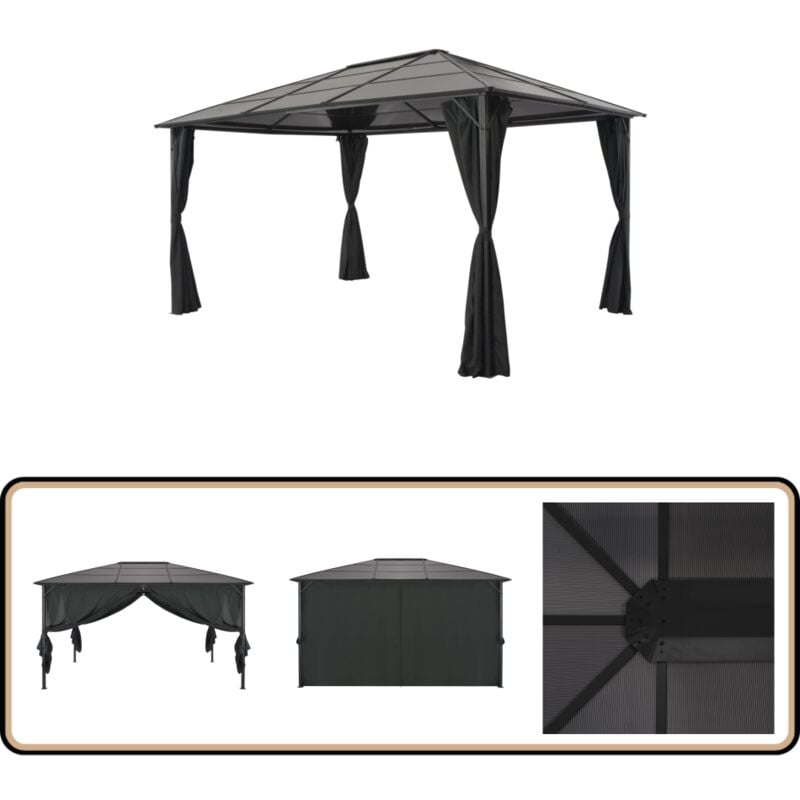 Tonnelle avec rideau Aluminium 4x3x2,6 m Noir - Abri Solaire - Tonnelle - Gazebo - Structure Extérieure - Jardin